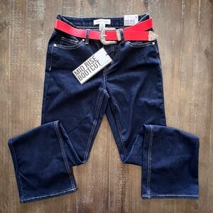 Almost Famous Dark Blue Bootcut Jeans with Red Belt
